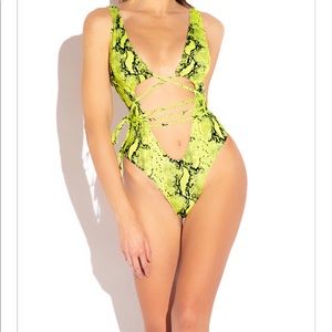 Brand New Never Worn Lime Green Snakeskin Monokini